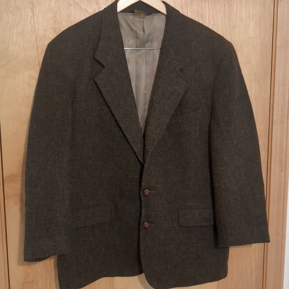 Harris Tweed Blazer Men's Black Green Sz 44 R Patrick James Classic Career - Picture 1 of 12